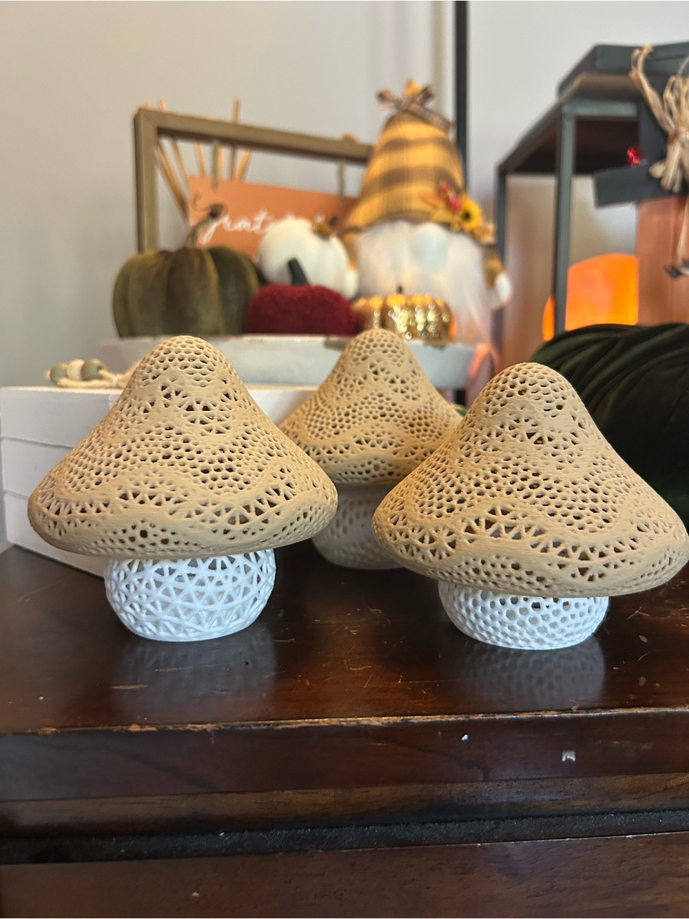 Lace Mushroom Trio Decor Boho Cottagecore Woodland Luminaries